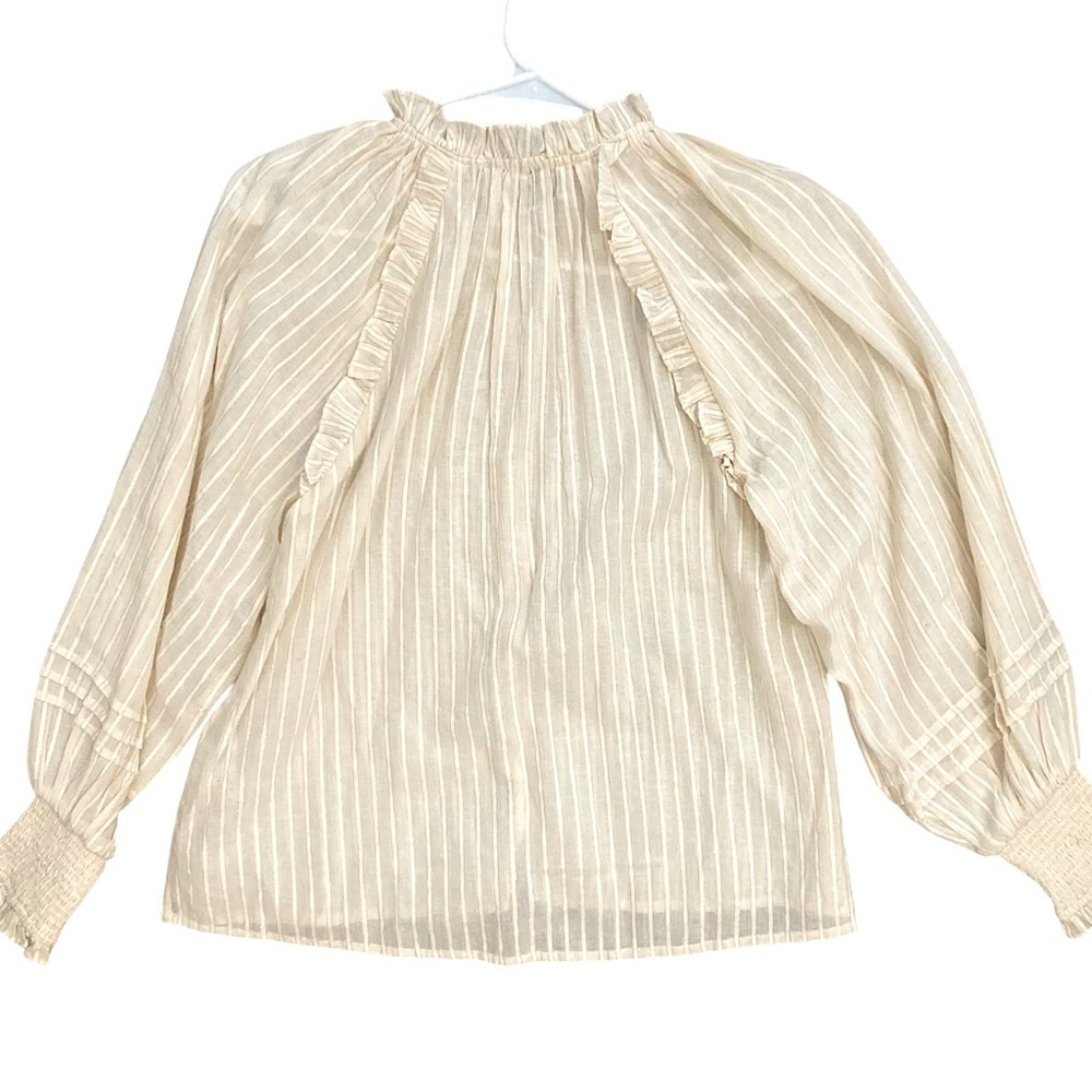CLEOBELLA Ari Ruffle Lurex Stripe Blouse Cream Button Up Romantic Boho Femme - Picture 10 of 12